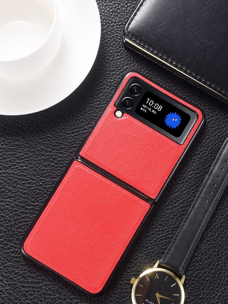 Litchi PU Leather Case For Samsung Z Flip - Premium Mobile Phone Cases from Dressmycell.com - Just $20.00! Shop now at Dressmycell.com
