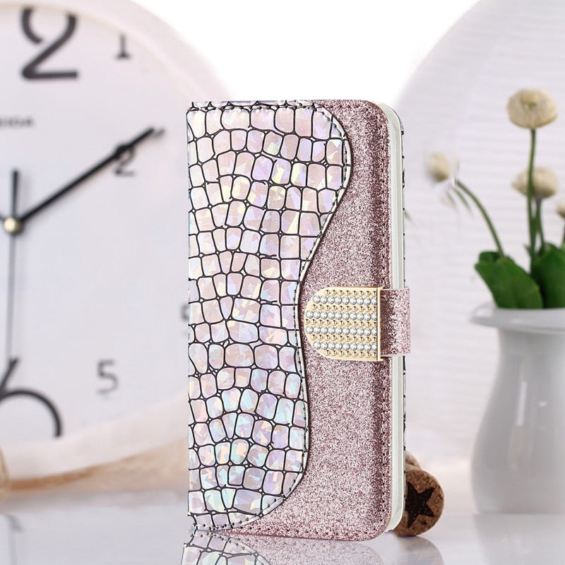 Shiny Powder Leather Wallet Case For Samsung - Premium Mobile Phone Cases from Dressmycell.com - Just $18.00! Shop now at Dressmycell.com