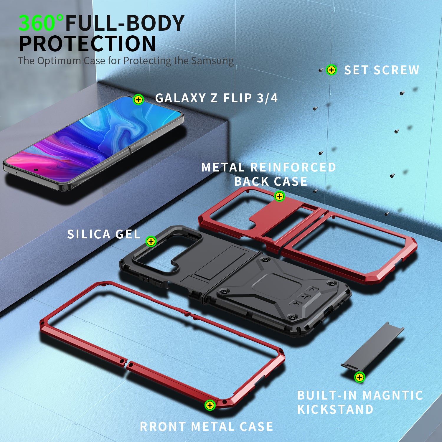 Dual Layer Full Protective Case With Bracket For Samsung Galaxy Z Flip - Premium Mobile Phone Cases from Dressmycell.com - Just $36.00! Shop now at Dressmycell.com