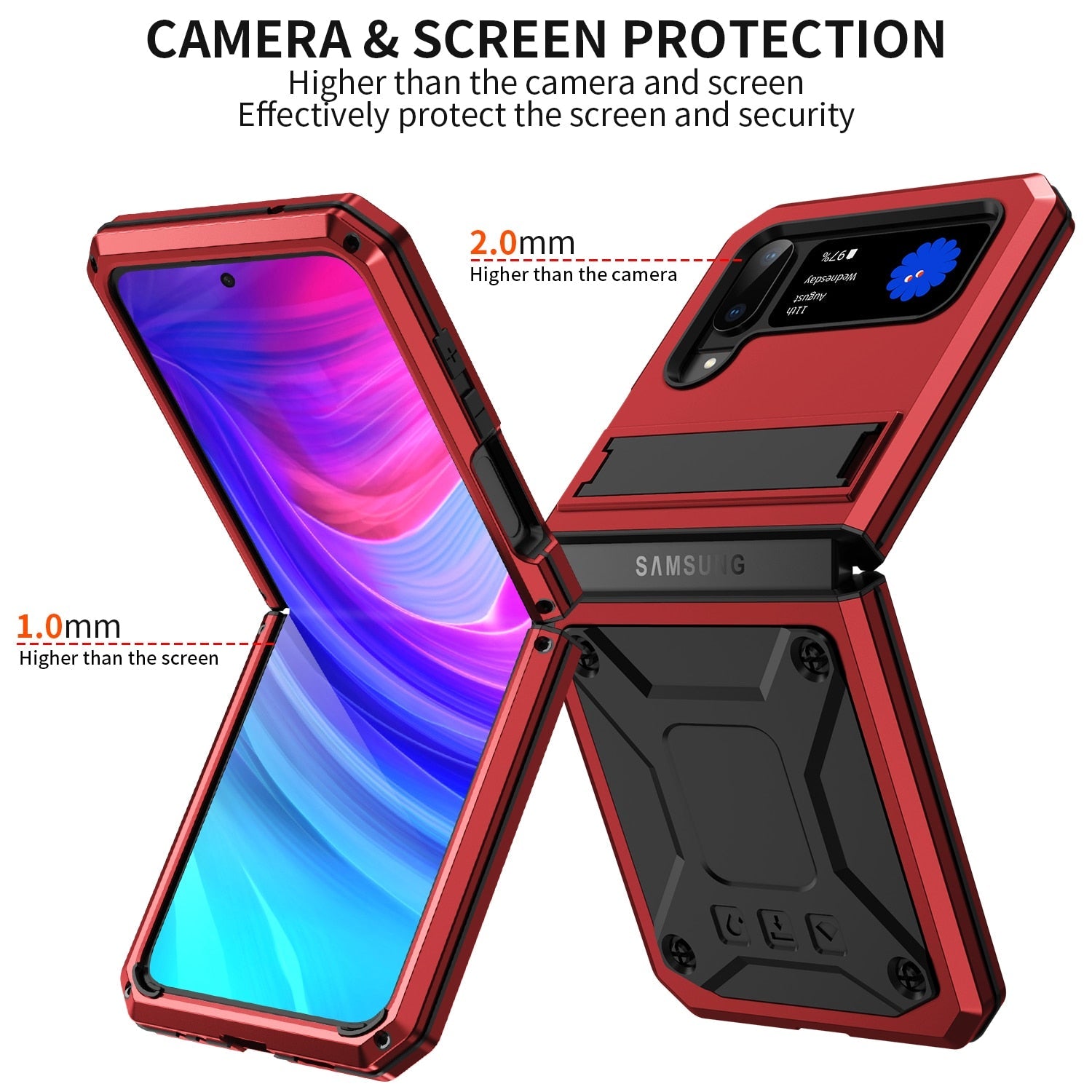 Dual Layer Full Protective Case With Bracket For Samsung Galaxy Z Flip - Premium Mobile Phone Cases from Dressmycell.com - Just $36.00! Shop now at Dressmycell.com