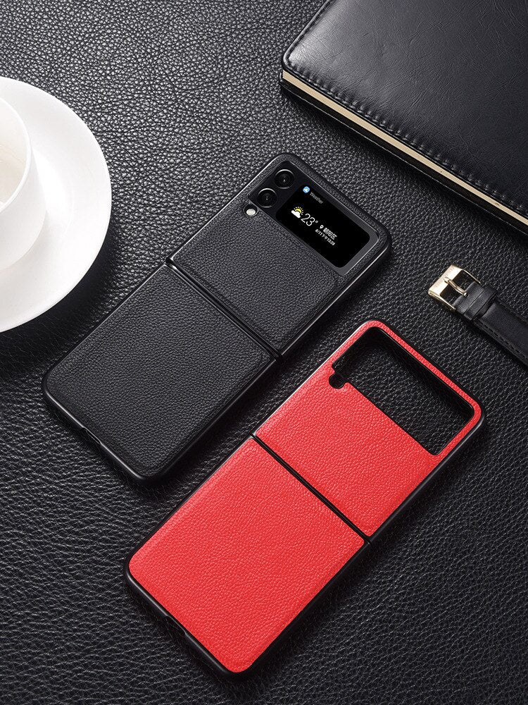 Litchi PU Leather Case For Samsung Z Flip - Premium Mobile Phone Cases from Dressmycell.com - Just $20.00! Shop now at Dressmycell.com