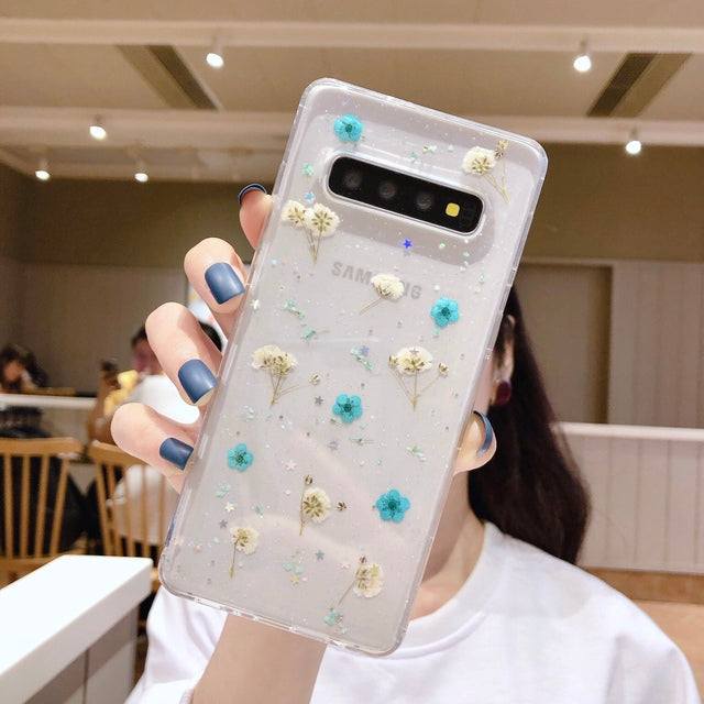 Pressed Real Dry Flowers Glitter Clear Case For Samsung - Premium Mobile Phone Cases from Dressmycell.com - Just $16.00! Shop now at Dressmycell.com