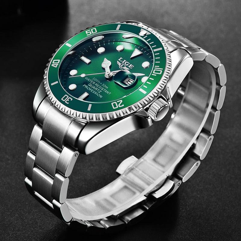 LIGE Green Quartz Waterproof Date Wrist Watch for Men - Premium Watches from Dressmycell.com - Just $45.00! Shop now at Dressmycell.com