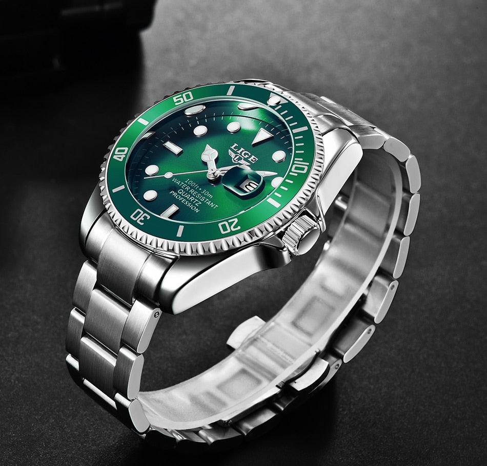 LIGE Green Quartz Waterproof Date Wrist Watch for Men - Premium Watches from Dressmycell.com - Just $45.00! Shop now at Dressmycell.com